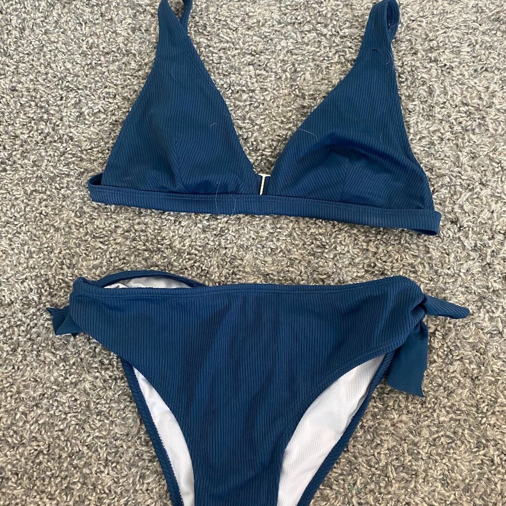Navy blue Ribbed bikini set